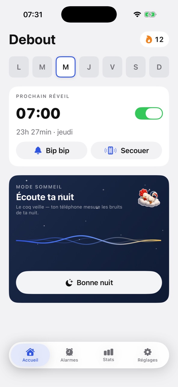 L'accueil de Debout : prochain réveil 07:00 et série de 12 matins